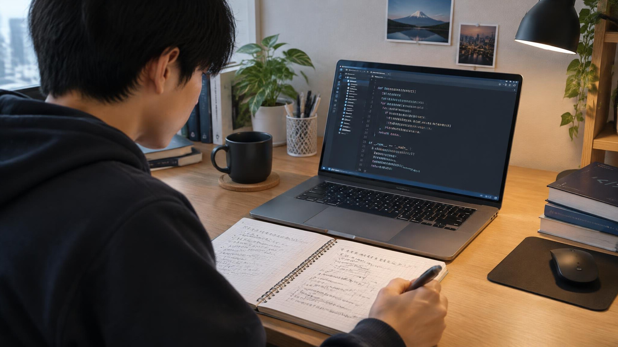 person studying coding at desk