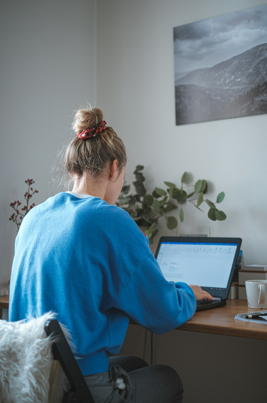 person studying at desk with laptop
