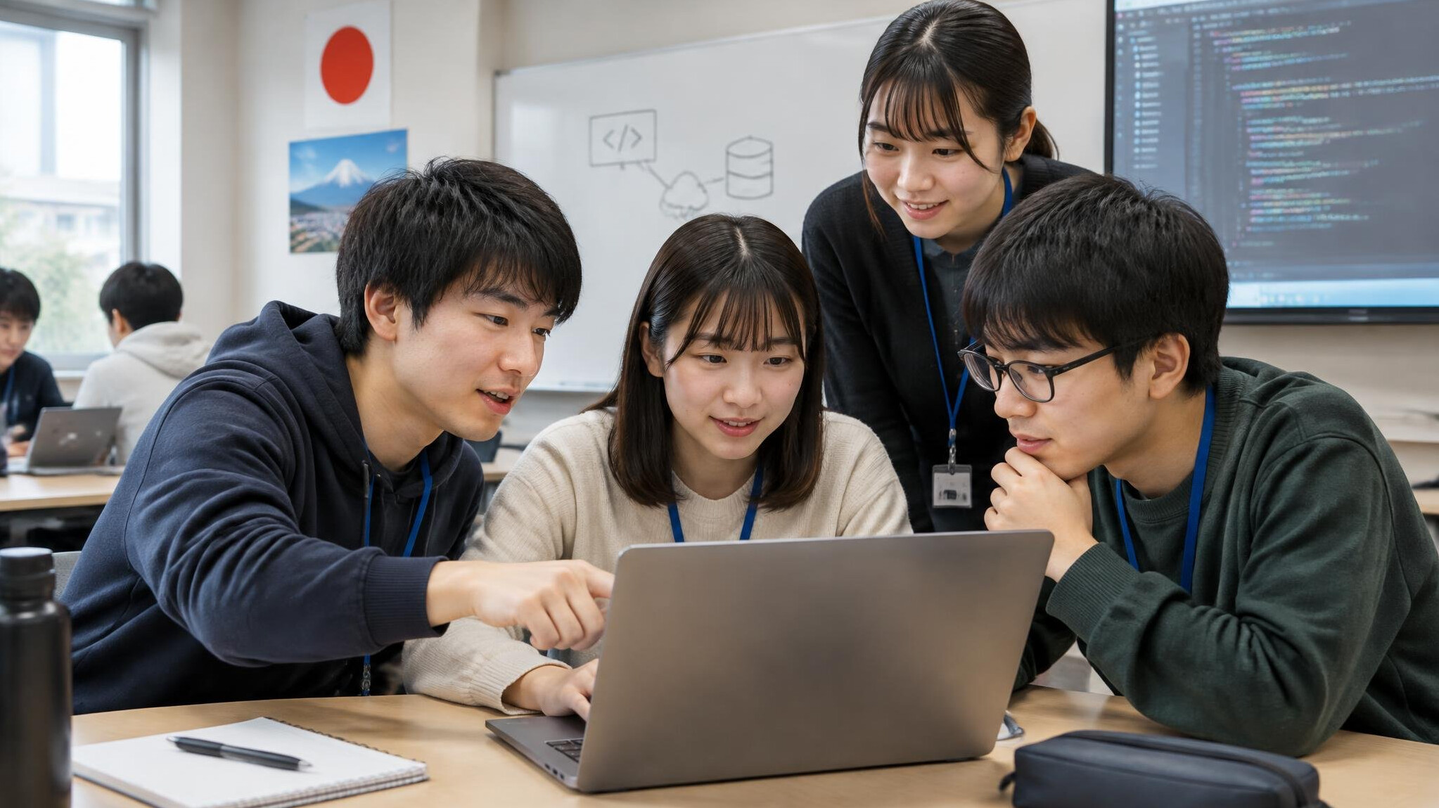 group of students in coding workshop